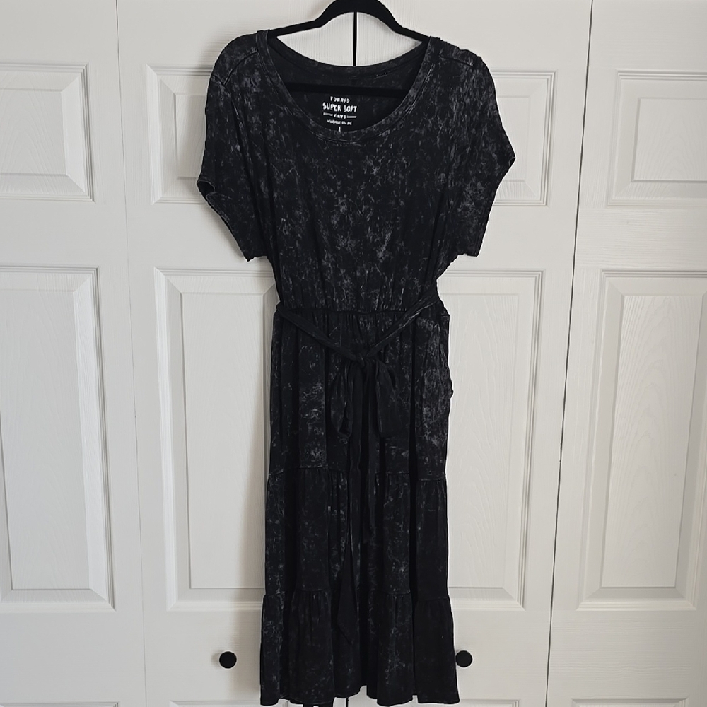 Torrid Super Soft Acid Wash Midi Tiered Dress